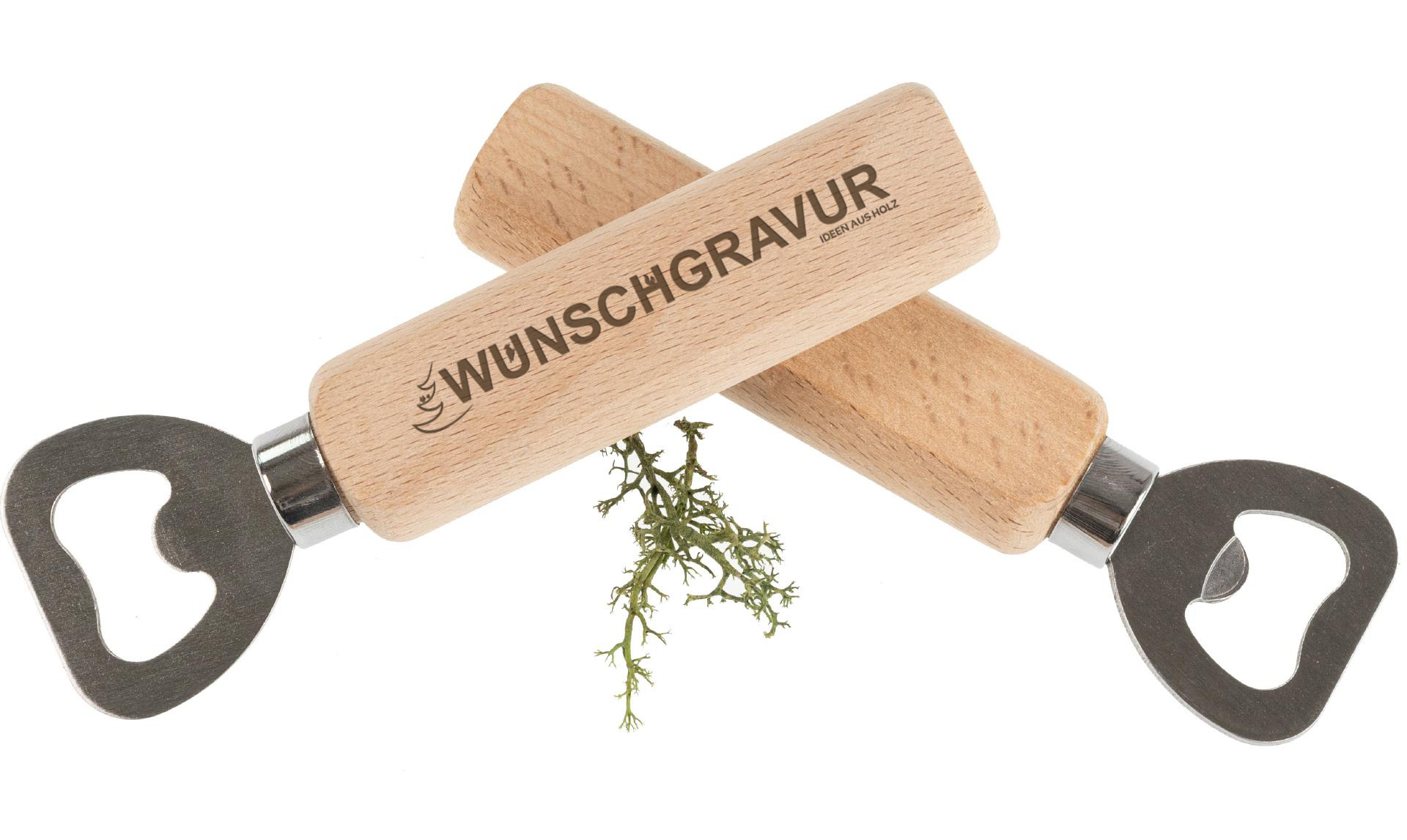 Personalisierter Flaschenöffner mit FSC® Buchenholzgriff und Edelstahlklinge
