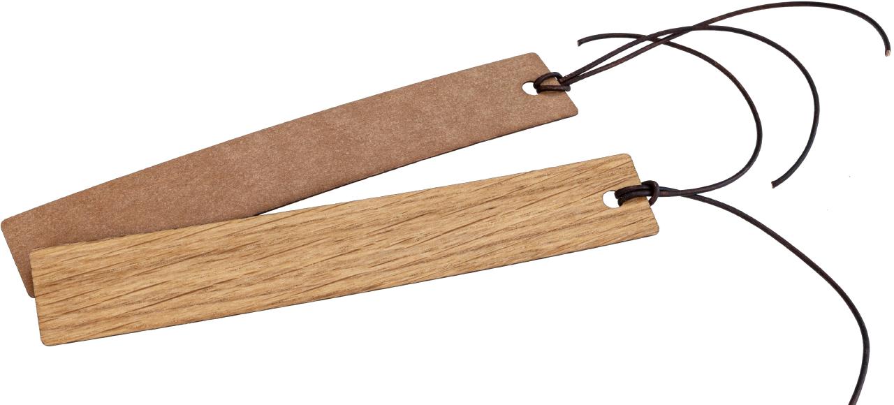 Schlichtes Holz Lesezeichen mit Lederband Eiche geoelt
