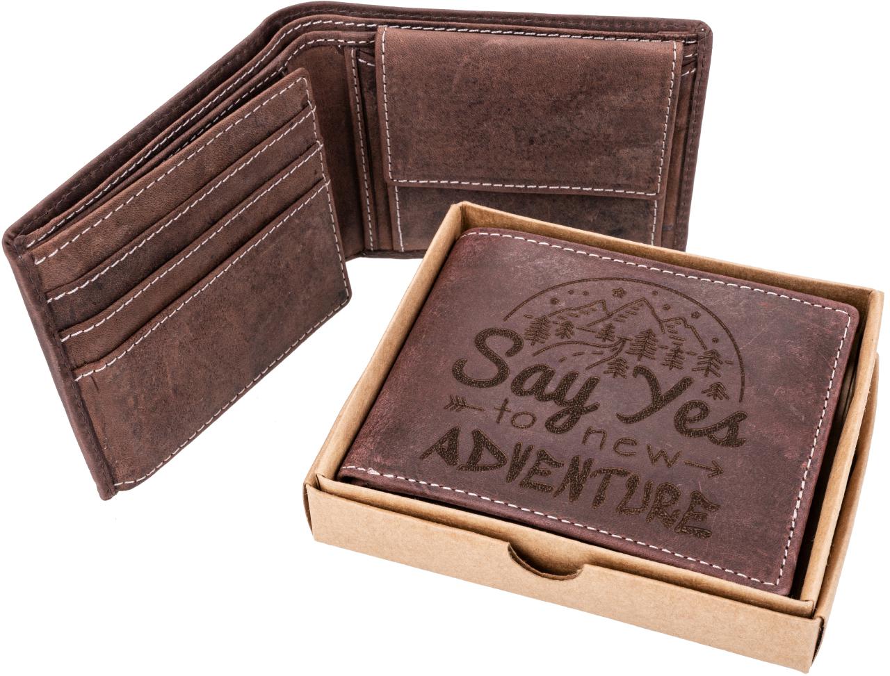 Leder Geldbeutel Geldboerse fuer Abenteurer Say yes to new adventure dunkelbraun