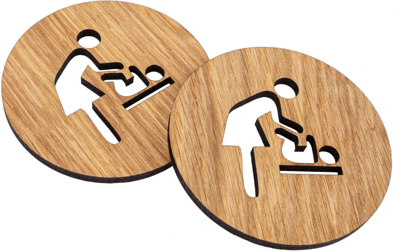 Tuerschild aus Eiche geoelt Toilettenschild selbstklebend Wickelraum FSC
