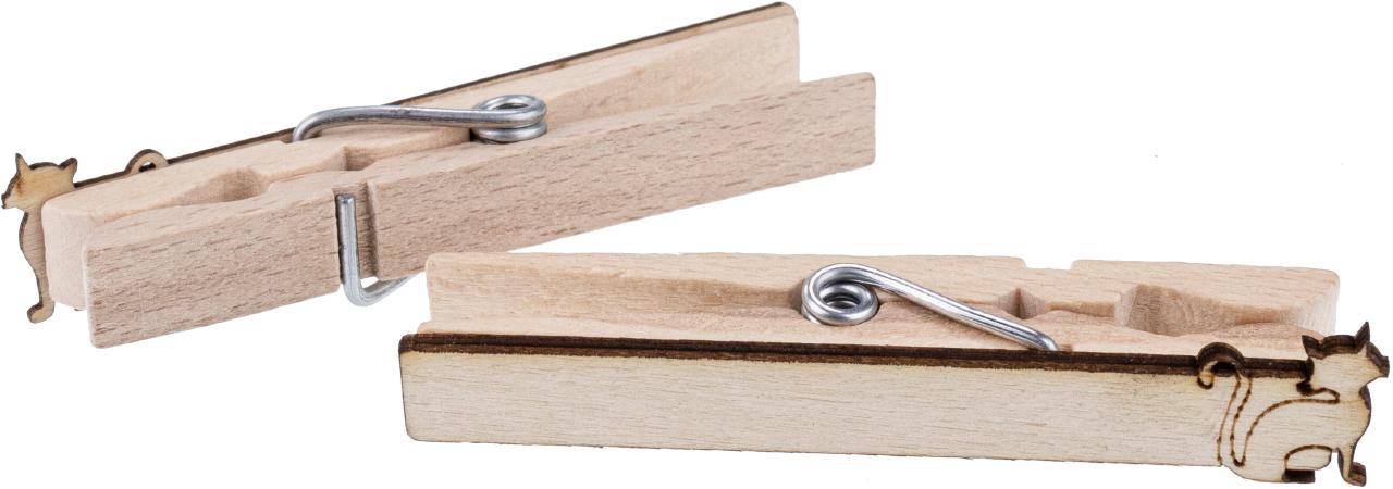 Waescheklammer Glubbal mit Holz Aufsatz Motiv Katze