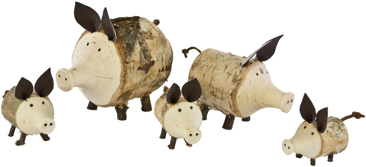 Holz Deko Schweinchen aus Birkenholz Rustikale Tierfigur fuer natuerliche Dekoration