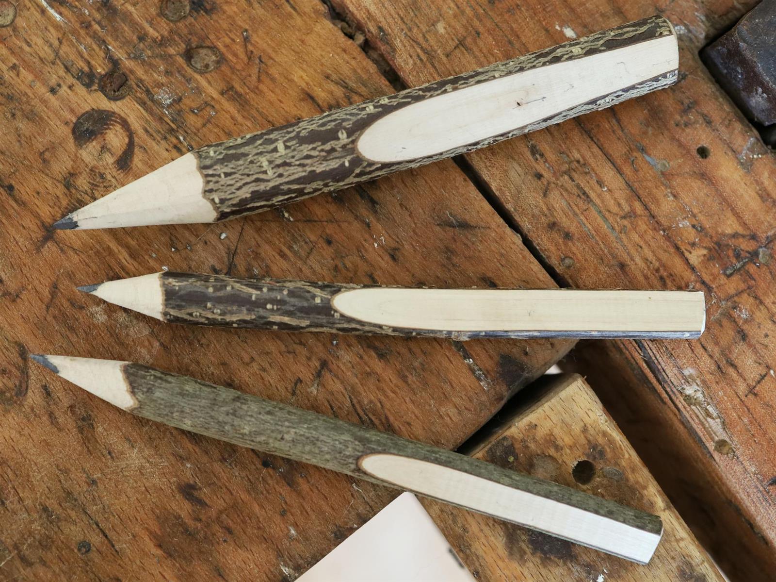 Holz Bleistift Astbleistift mit Rinde und Ausfraesung Nachhaltig und umweltfreundlich