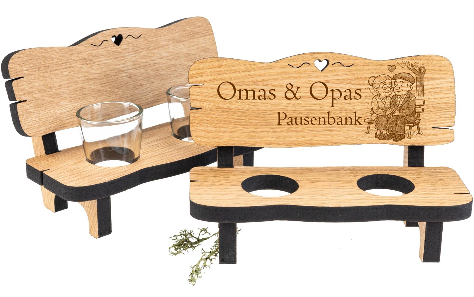 Holz Schnapsbank aus Eiche geölt mit 2 Schnapsgläser - Omas & Opas Pausenbank