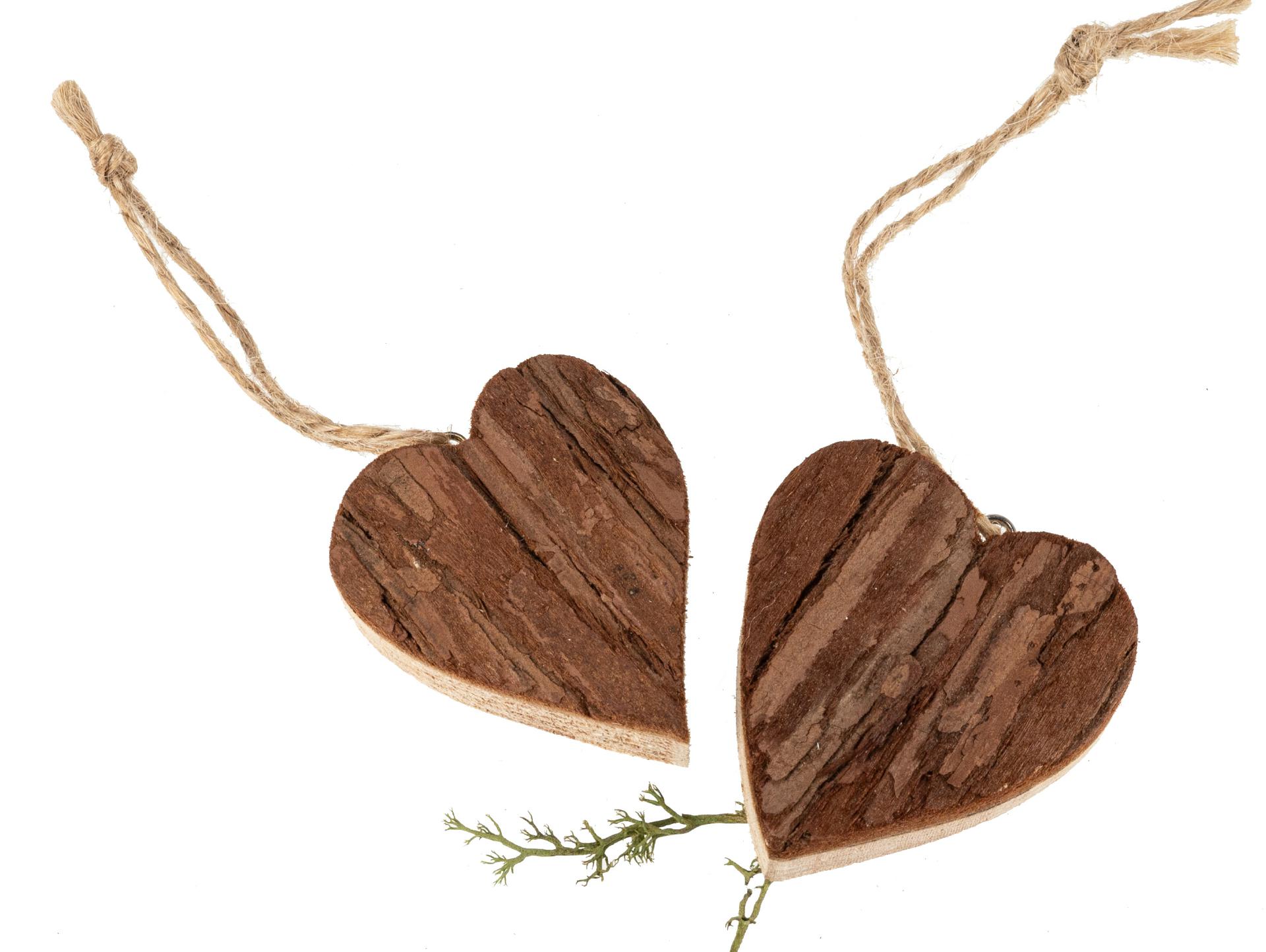 Natur-Herzen Geschenkanhänger | Weihnachtsbaumschmuck mit Rinde 5,5x6cm