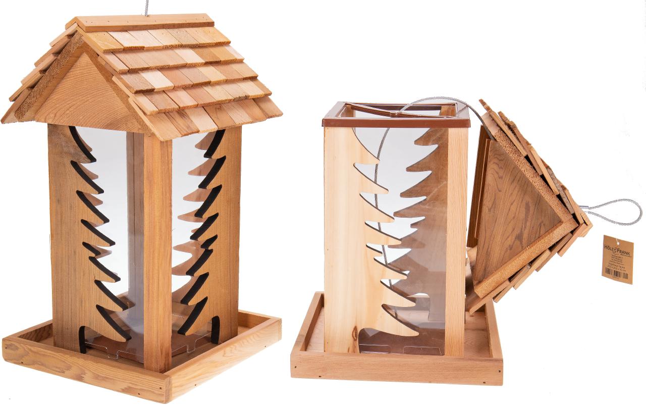Wetterfestes Vogel Futterhaus aus Zederholz Mit Fenster in Tannenform