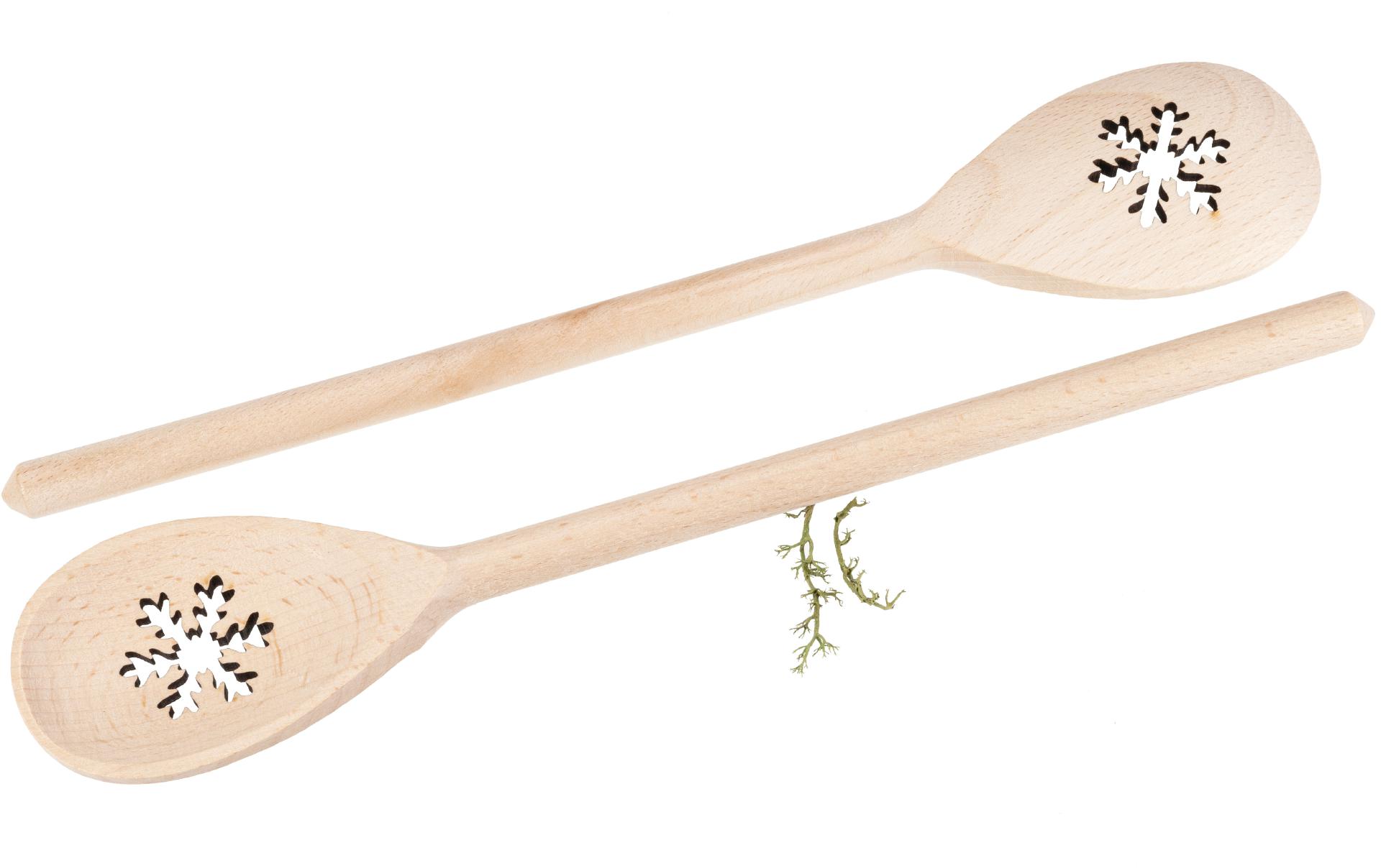 Holz Kochlöffel oval aus Buche – 30 cm – mit Schneeflocken Ausschnitt 
