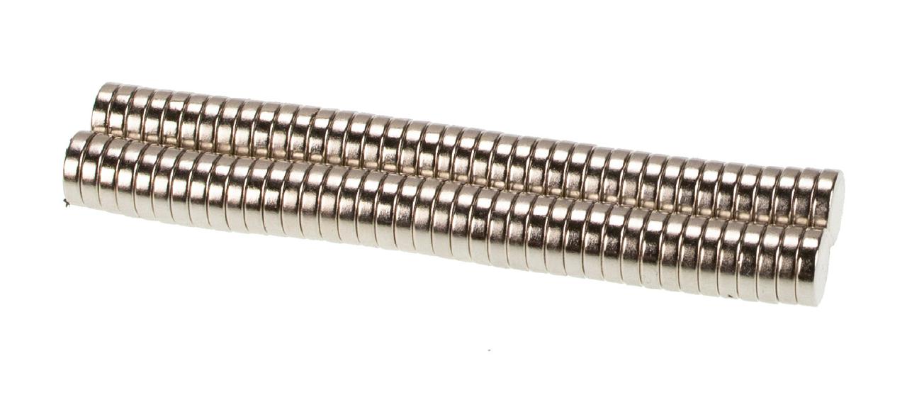 40 Stück - Scheibenmagnet Ø 8 mm Höhe 2 mm Neodym N45 vernickelt