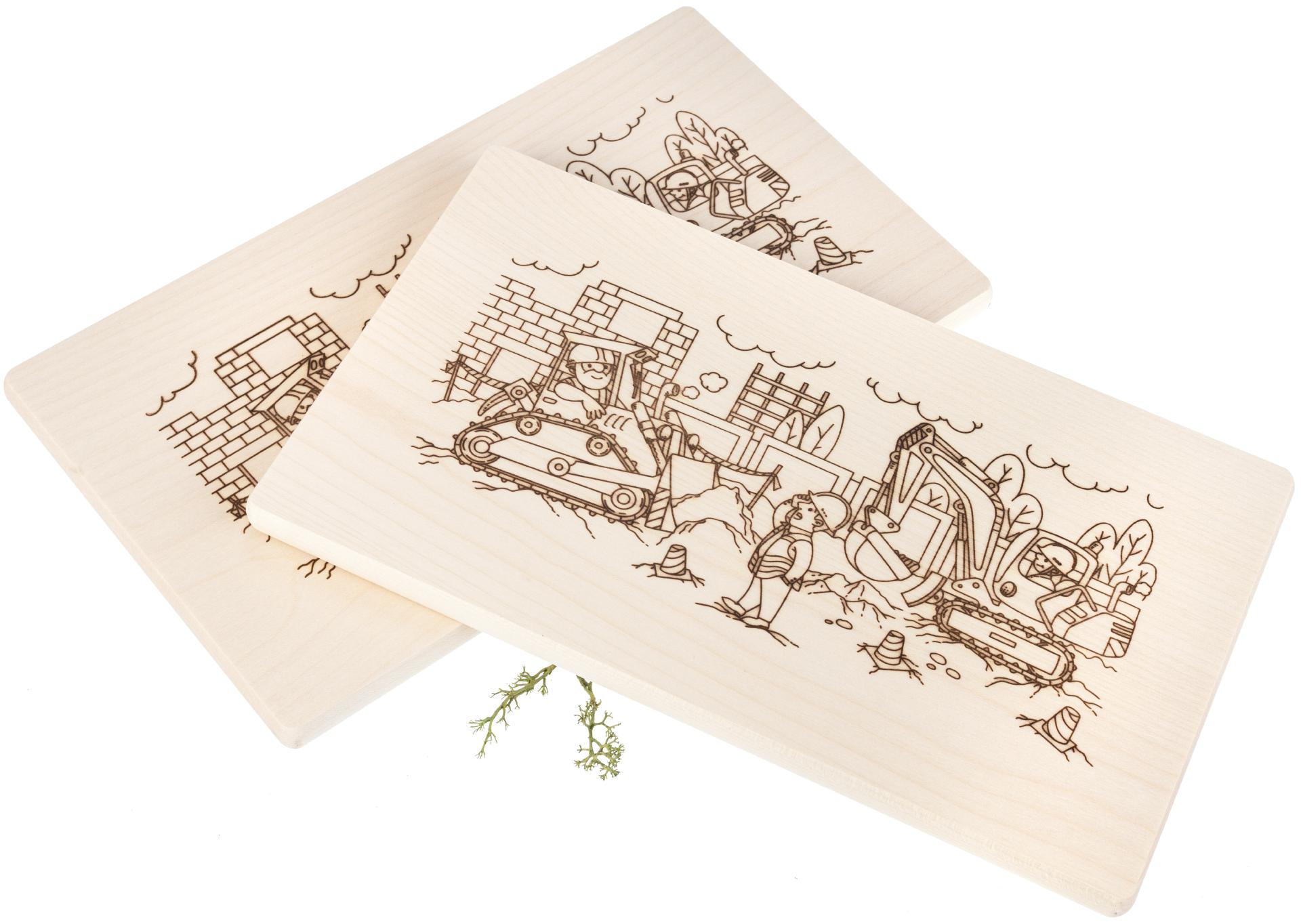 Frühstücksbrett Kinder FSC® Ahorn 26 x 15 x 1,2 cm - Baustelle & Bagger malbrett