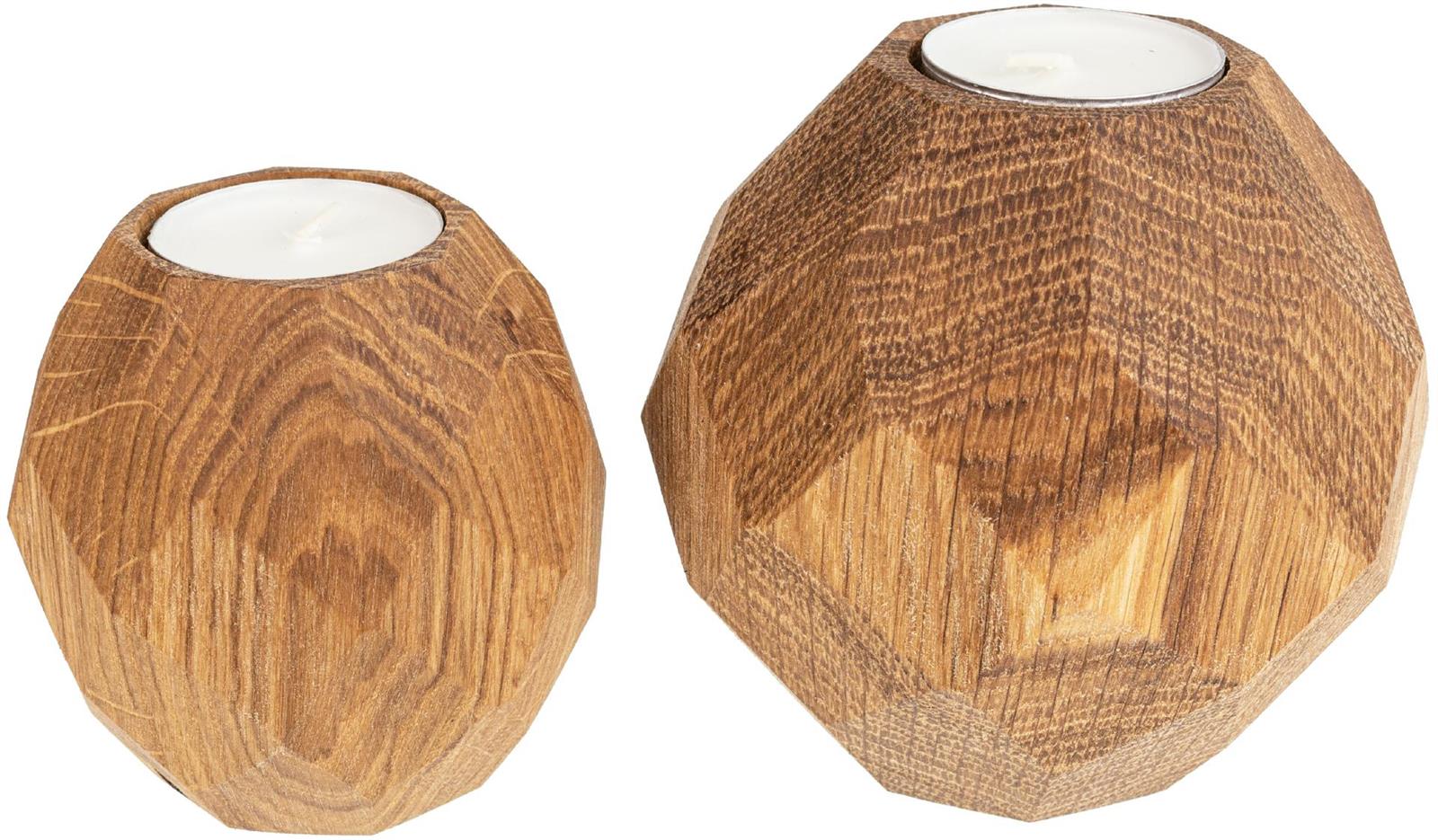 Teelichthalter Set aus geoelter Eiche mit zwei Kugeln im Diamantschliff Inklusive Teelichter stilvolle Dekoration