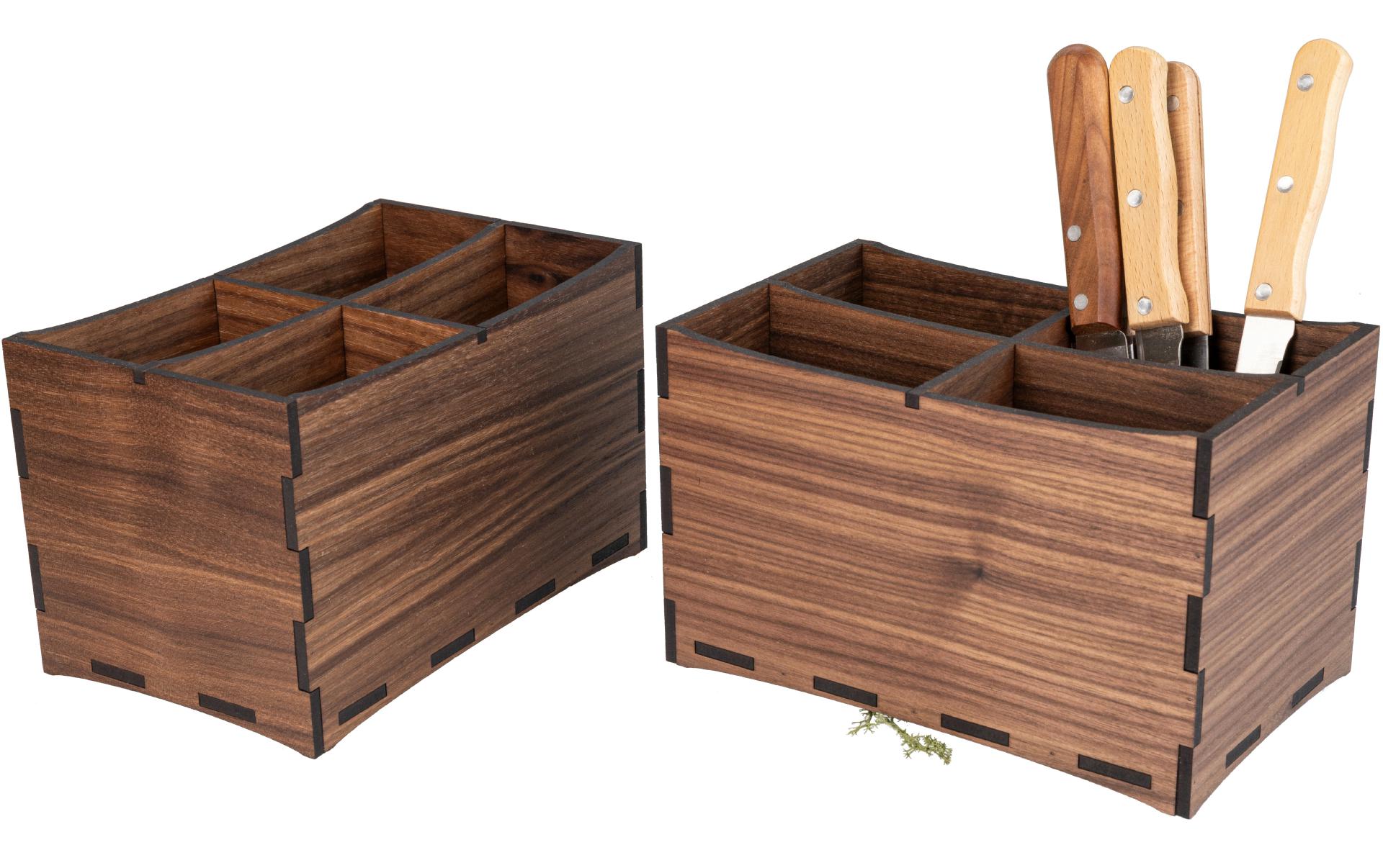 Table Caddy aus geöltem Nussbaumholz - Besteckhalter und Organizer