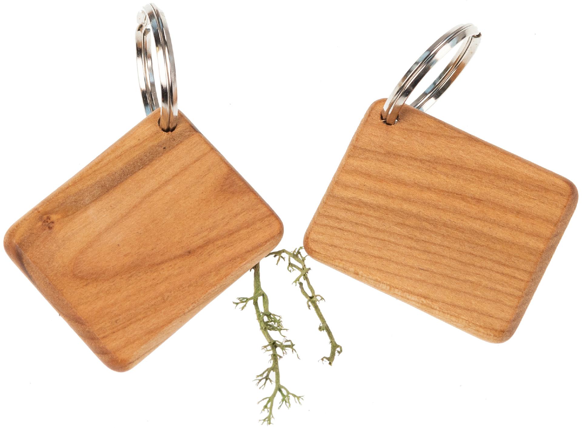 Holz-Schlüsselanhänger aus geölter FSC® Kirsche - Rechteckige Form - 4,5 x 3,5 x 0,5 cm