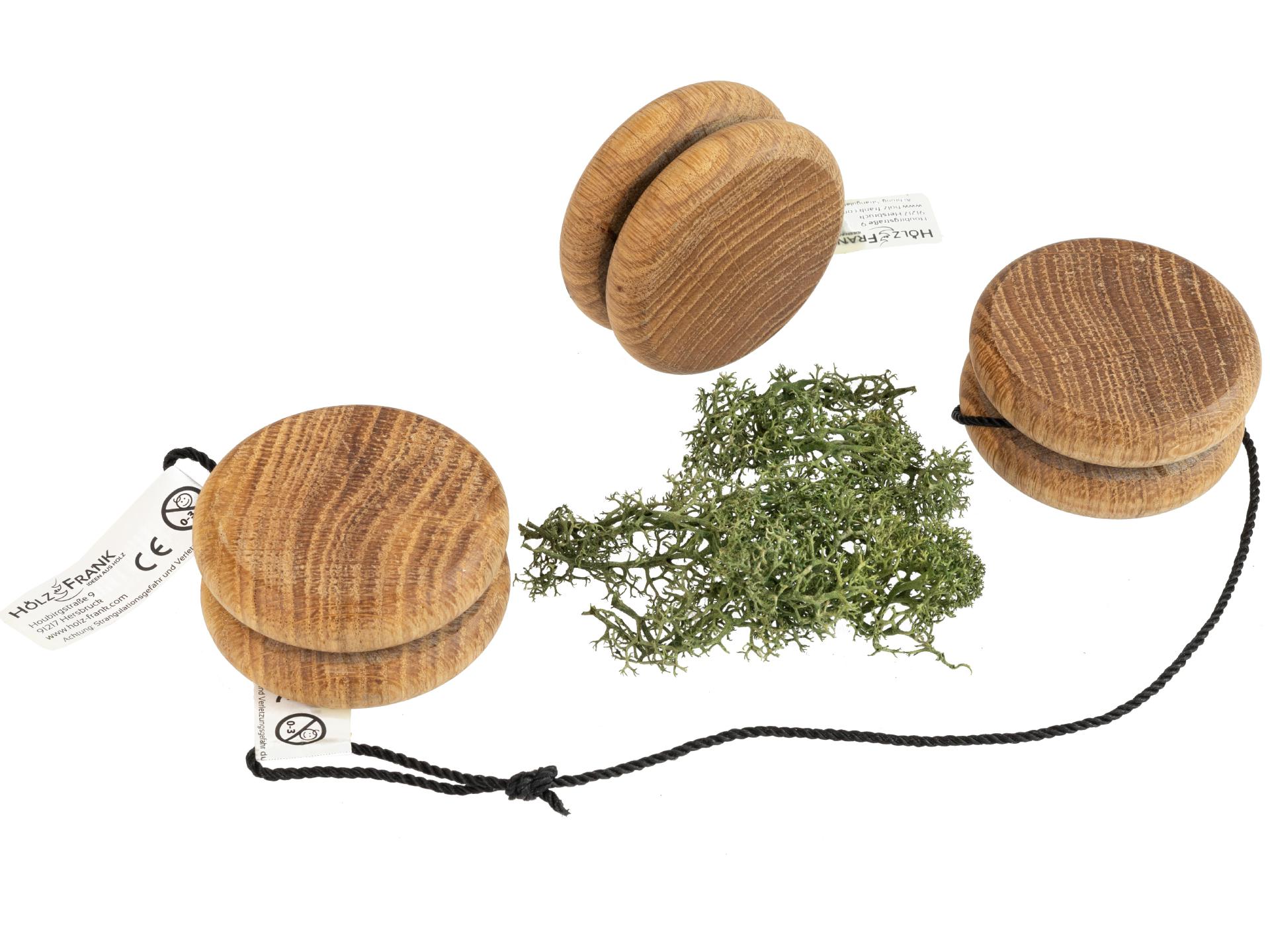 Elegantes Holz-Jojo aus geölter Eiche und Schwarzer Kordel mit Schlaufe