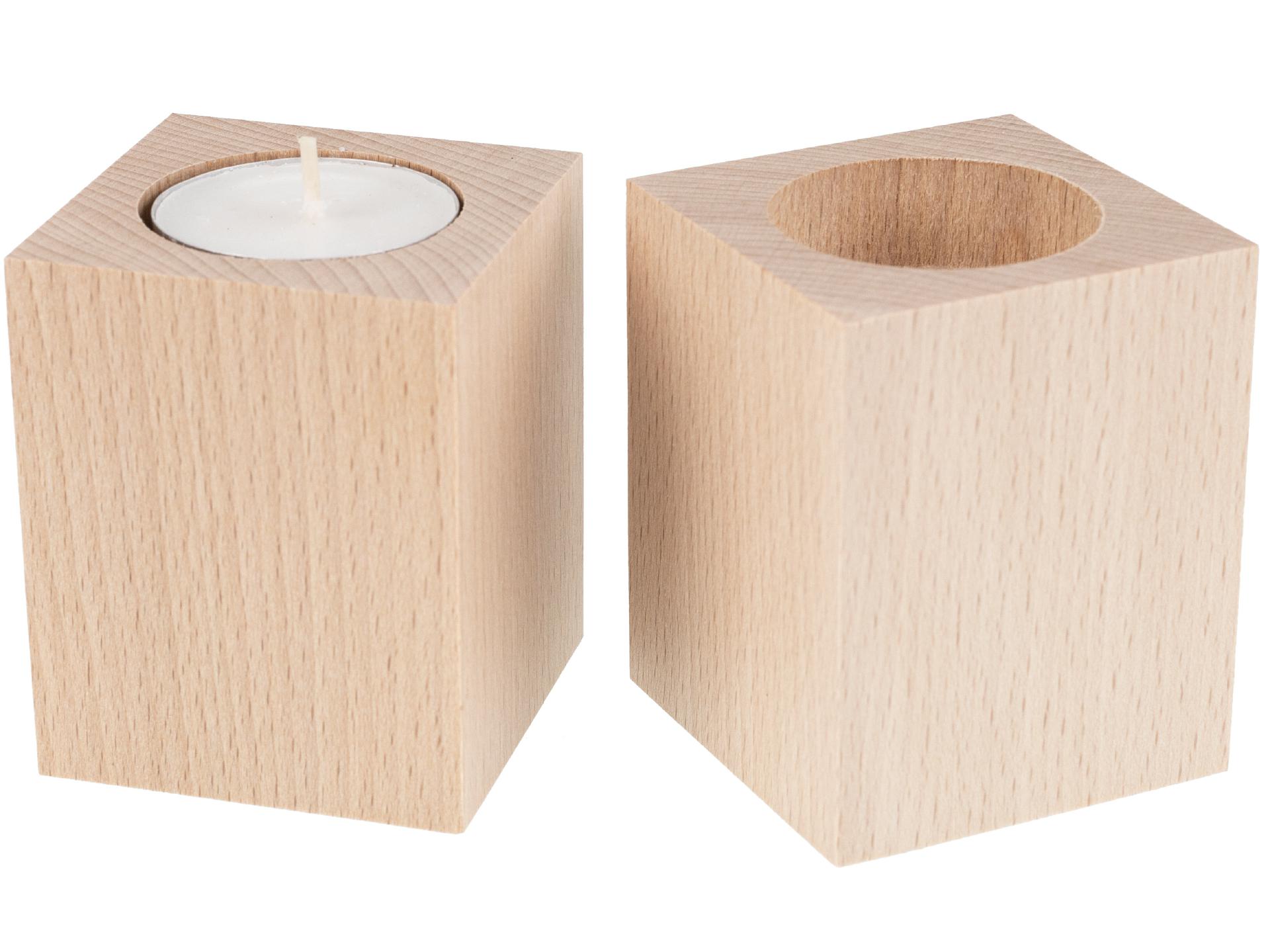 Teelichthalter eckig schlicht aus Buche 55 x 55 x 70 mm