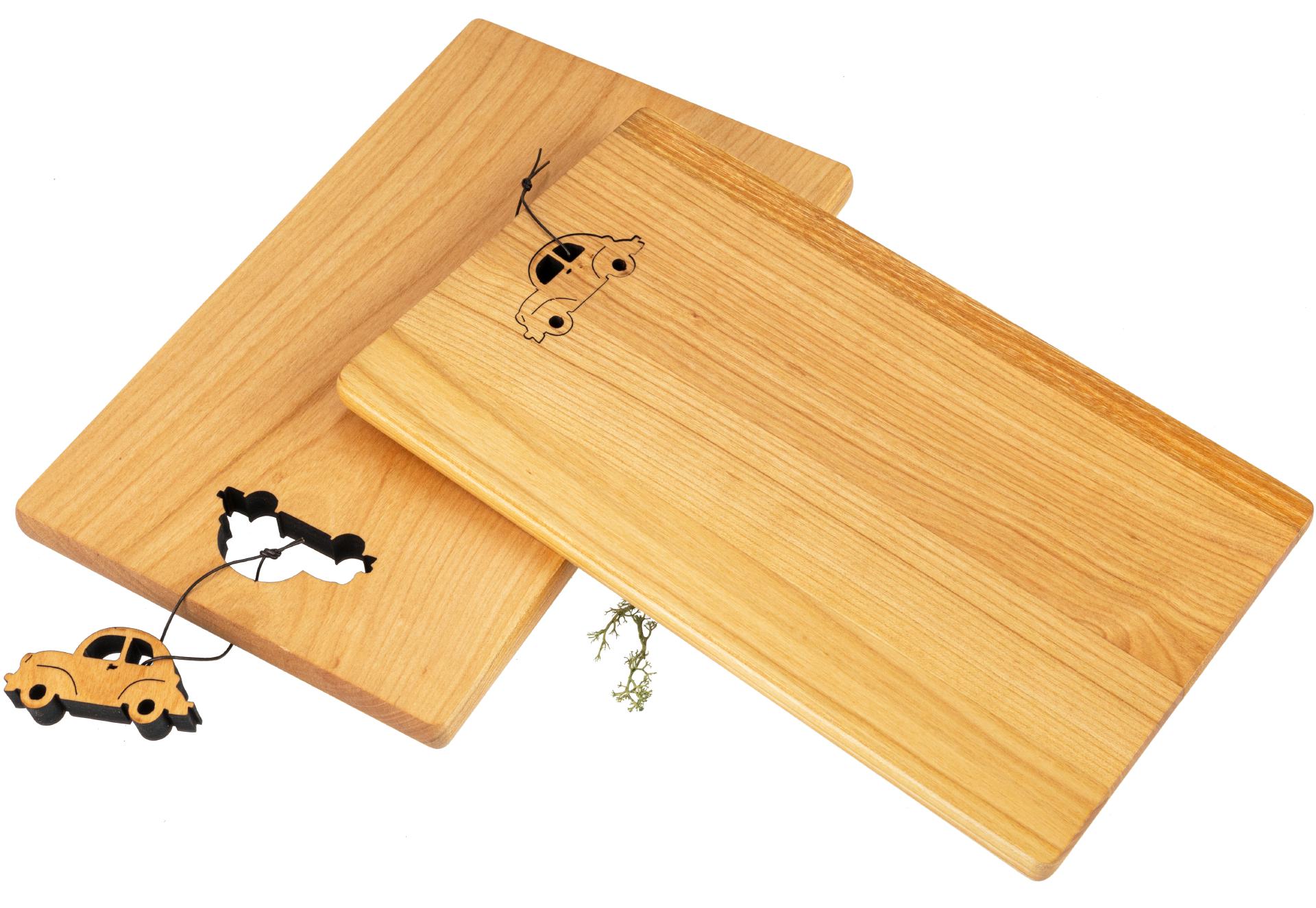 Schneidebrett - Kirsche geölt - 30 x 18 x 1,5 cm - Auto an Lederband FSC®
