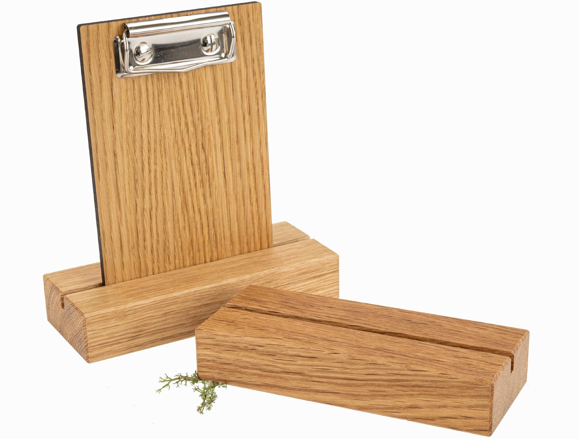 Holz Tischaufsteller für Klemmbretter - Eiche - Schlitz 5 mm DIN A5 16 x 6,5 x 3 cm lackiert