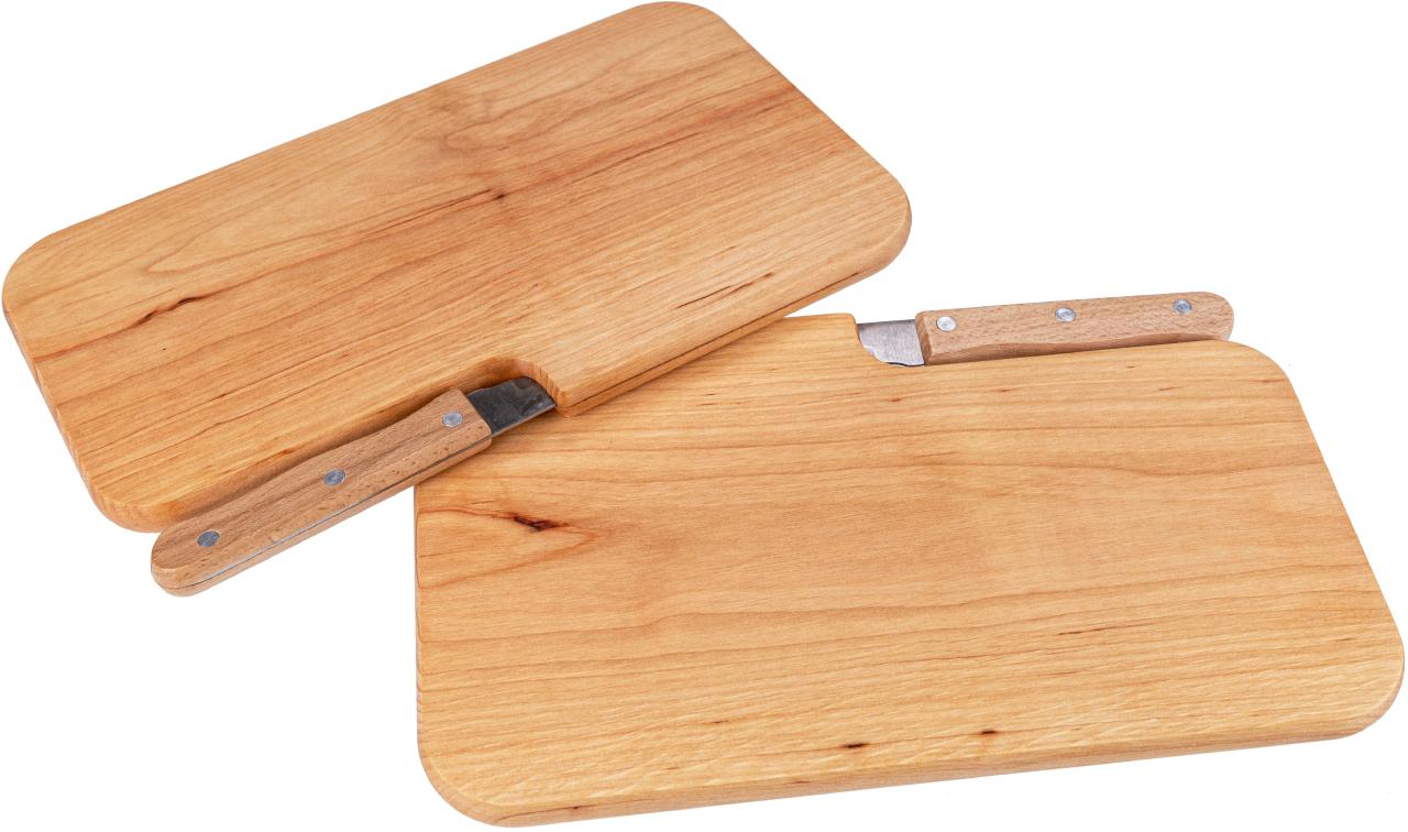 Holz Schneidebrett mit Messer 26 x 15,5 x 1,2 cm aus FSC® Erle personalisiert mit Lasergravur geölt bis 200 cm²