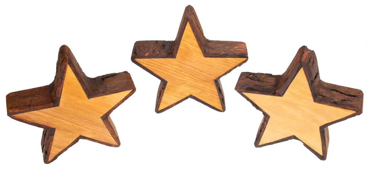 Handgefertigter Stern aus geoeltem Erlenholz mit Rinde ringsherum ca