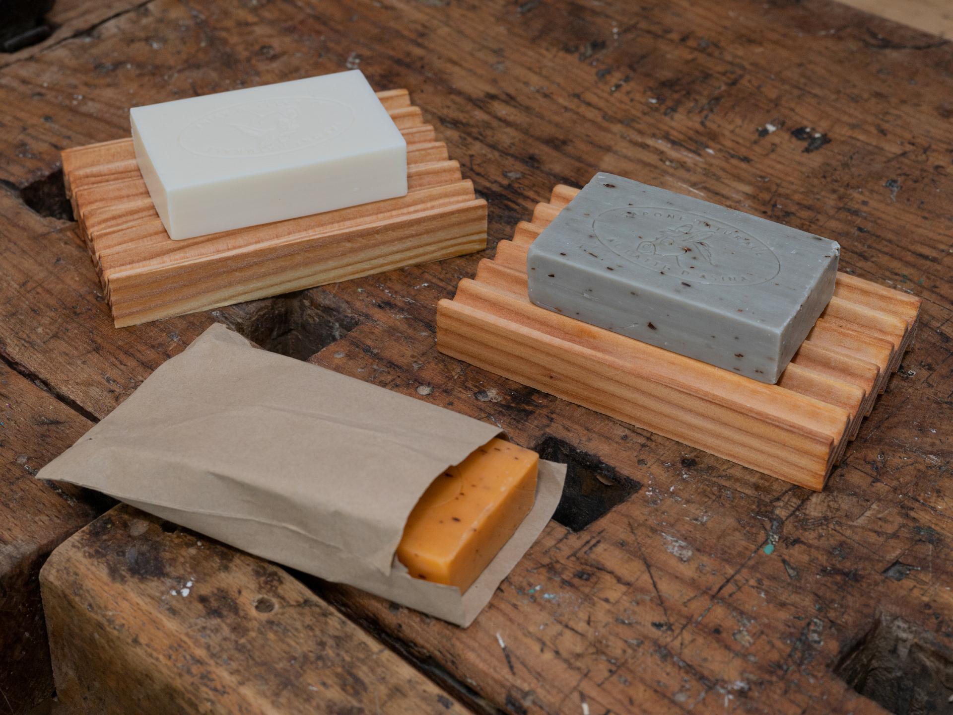 Seifenschalen Set mit Eselmilchseife eckig Olive