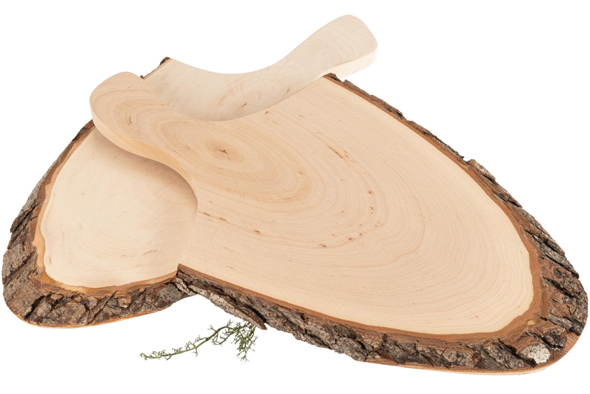 Servierbrett mit Griff & Rinde aus FSC® Erlenholz ca. 36 - 42 x 2 cm geölt
