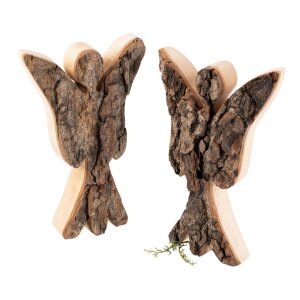 Handgefertigter Weihnachtsdeko Engel aus massivem Erleholz mit Rinde ca.16 cm