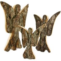 Handgefertigter Weihnachtsdeko Engel aus massivem Erleholz mit Rinde ca.16 cm