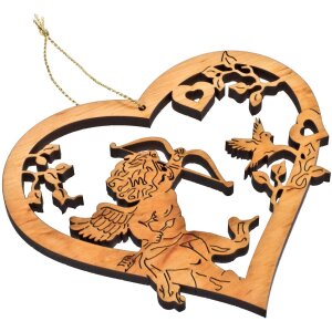 Amor Engel im Herz aus Erlenholz geölt 22,5 cm