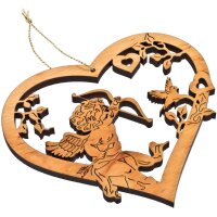 Amor Engel im Herz aus Erlenholz geölt 22,5 cm