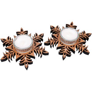 Teelichthalter aus Erlenholz in Sternform mit Glas und Teelicht - Weihnachtsdeko Farn