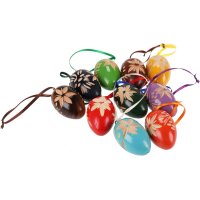 Hand-carved Easter egg set made of lime wood - set of 10...