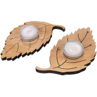 Alder wood tealight holder with glass and tealight -...
