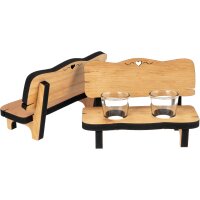 Oiled wooden schnapps bench with 2 schnapps glasses -...