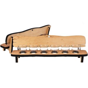 Wooden schnapps bench made of oiled alder with 6 schnapps glasses