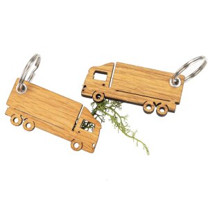 Key fob made of FSC® oiled oak in truck shape