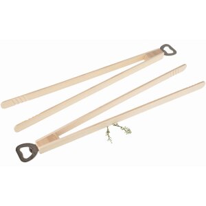 Grillzange mit Flaschenöffner – 43 cm Würstchenzange aus Holz