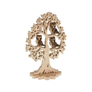 Handgearbeiteter Holzbaum mit Eulen aus Erle | Einzigartige Naturdeko