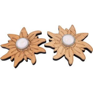 Oiled alder tealight holder with glass insert and tealight: edelweiss 14 cm