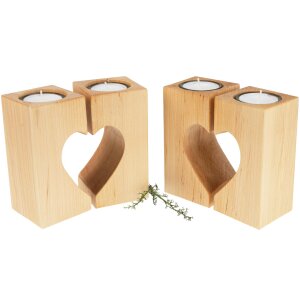 Teelichthalter Herz zweiteilig aus Erle geölt mit Glas und Teelicht