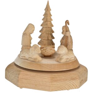 Hand-carved music box made of lime with the Holy Family and sheep - natural Christmas decoration