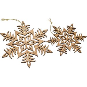 Stern-Anhänger aus geöltem FSC® Eichenholz 5mm mit goldener Kordel 23 cm - Motiv Farnpitzen