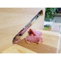 Wurstschneidemaschine aus Buchenholz – Guillotine für Salami Schinken