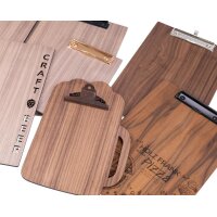 Holz Klemmbrett aus Nussbaum DIN A5 geölt - Briefklemme Gold -