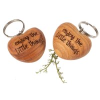 Oiled cherry wood heart key ring - Enjoy the little things