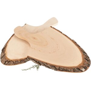 Servierbrett mit Griff & Rinde aus FSC® Erlenholz ca. 36 - 42 x 2 cm roh