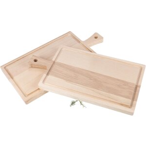 Schneidebrett mit Griff & Saftrille aus FSC® Kern-Esche 40 x 20 x 2 cm roh -