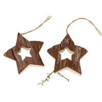 Weihnachtsanhänger mit Rinde - Stern-in-Stern-Design...