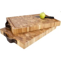 XXL Hackblock aus Hirnholz-Eiche mit Ledergriffen - 60 x...