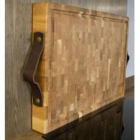 XXL chopping block made of end grain oak with leather handles - 60 x 40 x 6 cm, 10 kg
