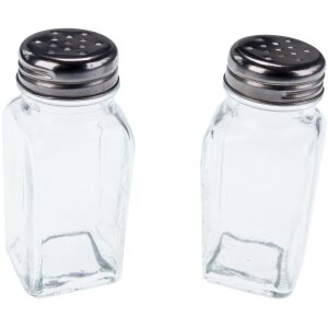 Square salt and pepper shakers - stainless steel and glass