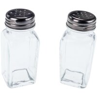 Square salt and pepper shakers - stainless steel and glass